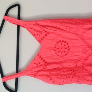 Japna Coral eyelet lace ruffle midi dress